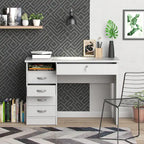 Bureau de travail 5 tiroirs Chêne / Blanc / Noir Veiné – 1 personne
