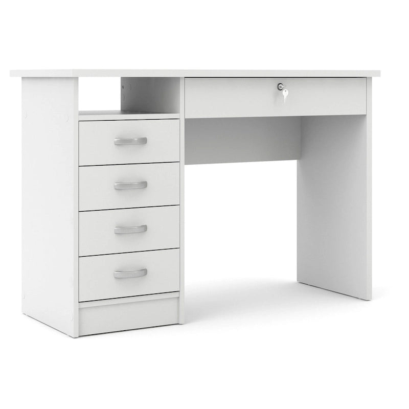 Bureau de travail 5 tiroirs Chêne / Blanc / Noir Veiné – 1 personne