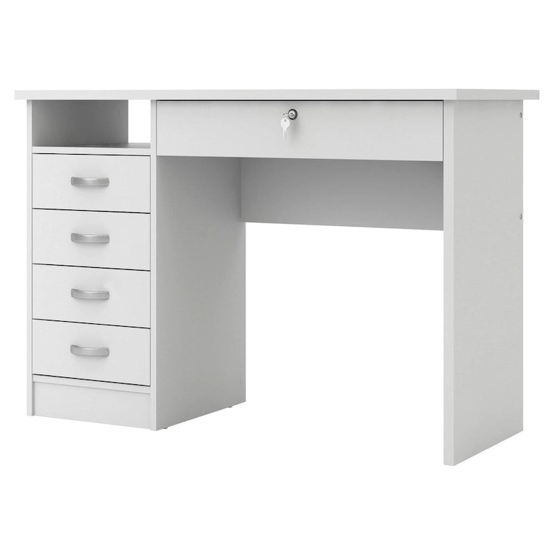 Bureau de travail 5 tiroirs Chêne / Blanc / Noir Veiné – 1 personne