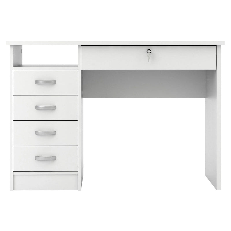 Bureau de travail 5 tiroirs Chêne / Blanc / Noir Veiné – 1 personne