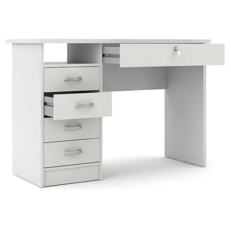 Bureau de travail 5 tiroirs Chêne / Blanc / Noir Veiné – 1 personne
