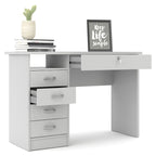 Bureau de travail 5 tiroirs Chêne / Blanc / Noir Veiné – 1 personne