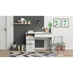 Bureau de travail 5 tiroirs Chêne / Blanc / Noir Veiné – 1 personne