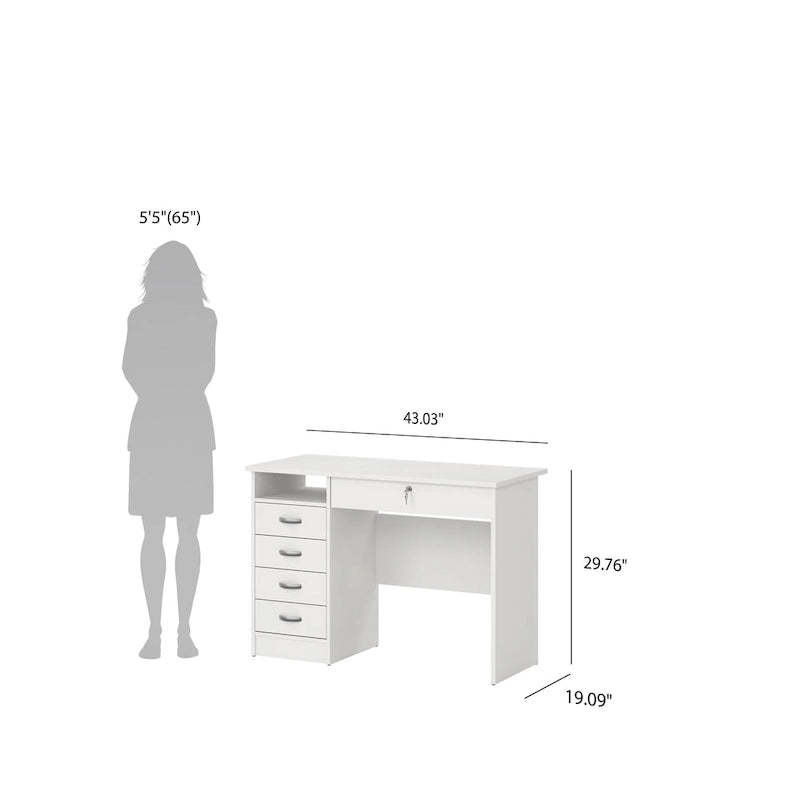 Bureau de travail 5 tiroirs Chêne / Blanc / Noir Veiné – 1 personne