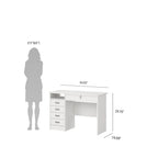 Bureau de travail 5 tiroirs Chêne / Blanc / Noir Veiné – 1 personne