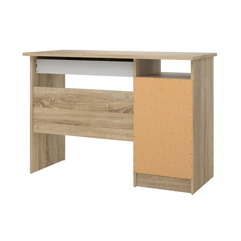 Bureau de travail 5 tiroirs Chêne / Blanc / Noir Veiné – 1 personne