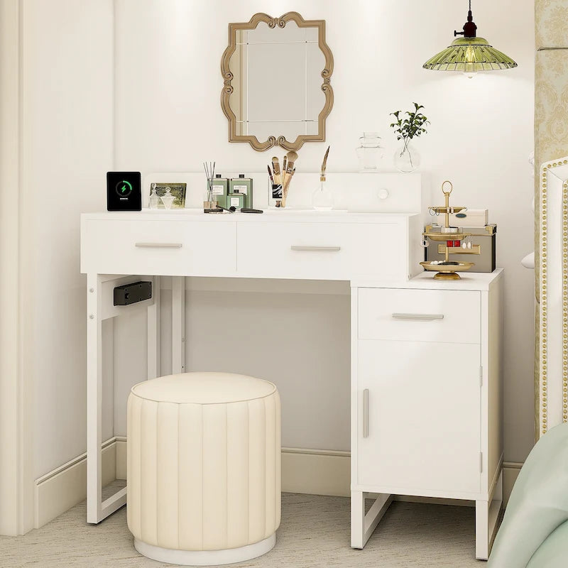 Coiffeuse avec station de charge, 4 tiroirs et armoire réversible – Rose / Noir / Blanc / Cyan, 1 personne