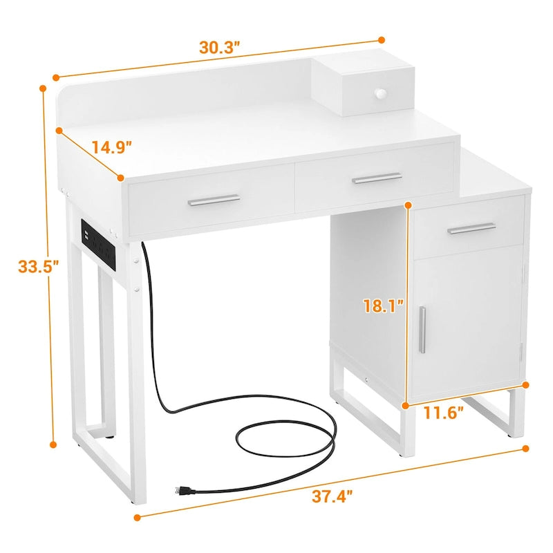 Coiffeuse avec station de charge, 4 tiroirs et armoire réversible – Rose / Noir / Blanc / Cyan, 1 personne