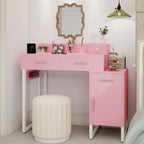 Coiffeuse avec station de charge, 4 tiroirs et armoire réversible – Rose / Noir / Blanc / Cyan, 1 personne