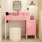 Coiffeuse avec station de charge, 4 tiroirs et armoire réversible – Rose / Noir / Blanc / Cyan, 1 personne