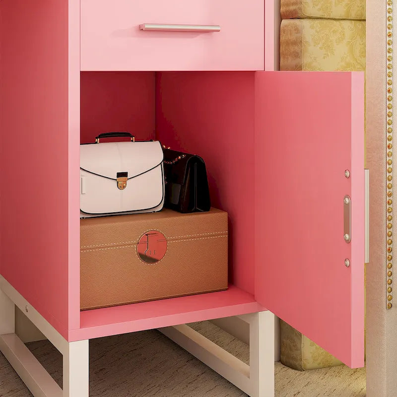 Coiffeuse avec station de charge, 4 tiroirs et armoire réversible – Rose / Noir / Blanc / Cyan, 1 personne