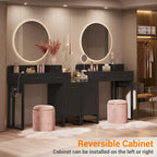 Coiffeuse avec station de charge, 4 tiroirs et armoire réversible – Rose / Noir / Blanc / Cyan, 1 personne
