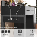 Coiffeuse avec station de charge, 4 tiroirs et armoire réversible – Rose / Noir / Blanc / Cyan, 1 personne