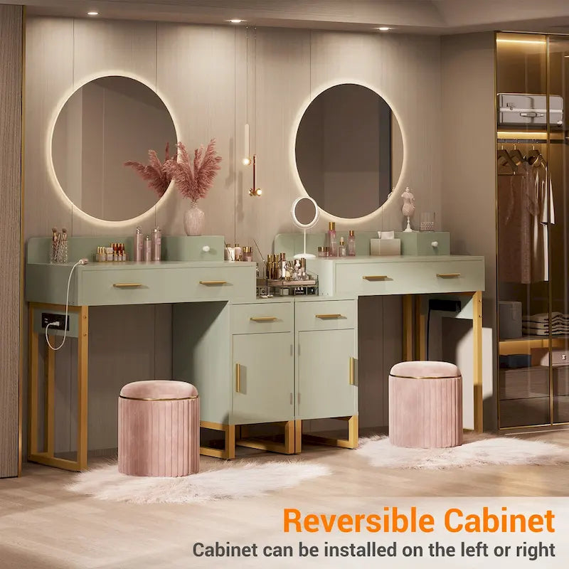 Coiffeuse avec station de charge, 4 tiroirs et armoire réversible – Rose / Noir / Blanc / Cyan, 1 personne