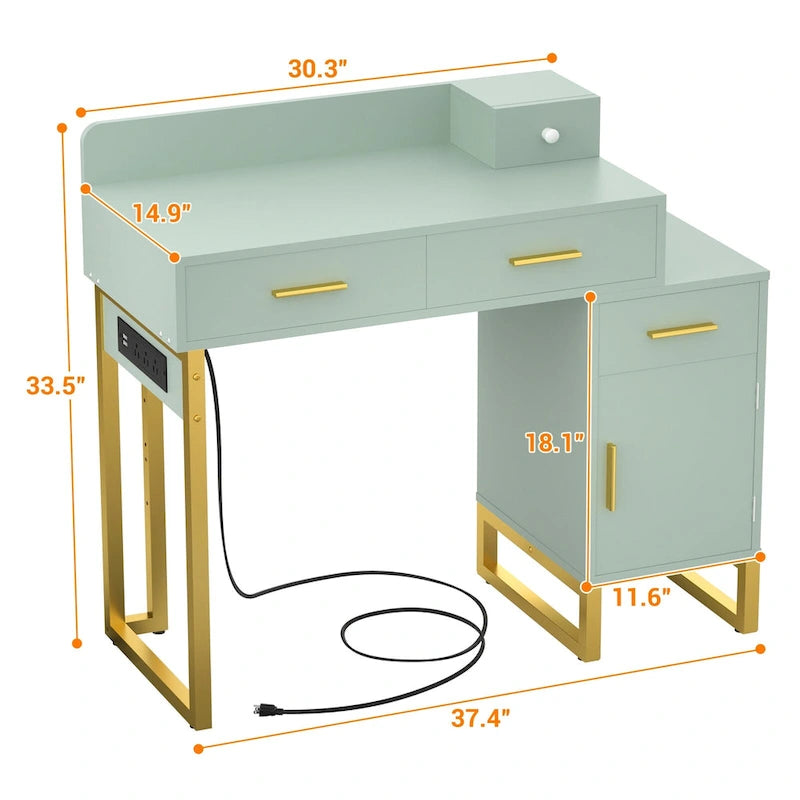 Coiffeuse avec station de charge, 4 tiroirs et armoire réversible – Rose / Noir / Blanc / Cyan, 1 personne