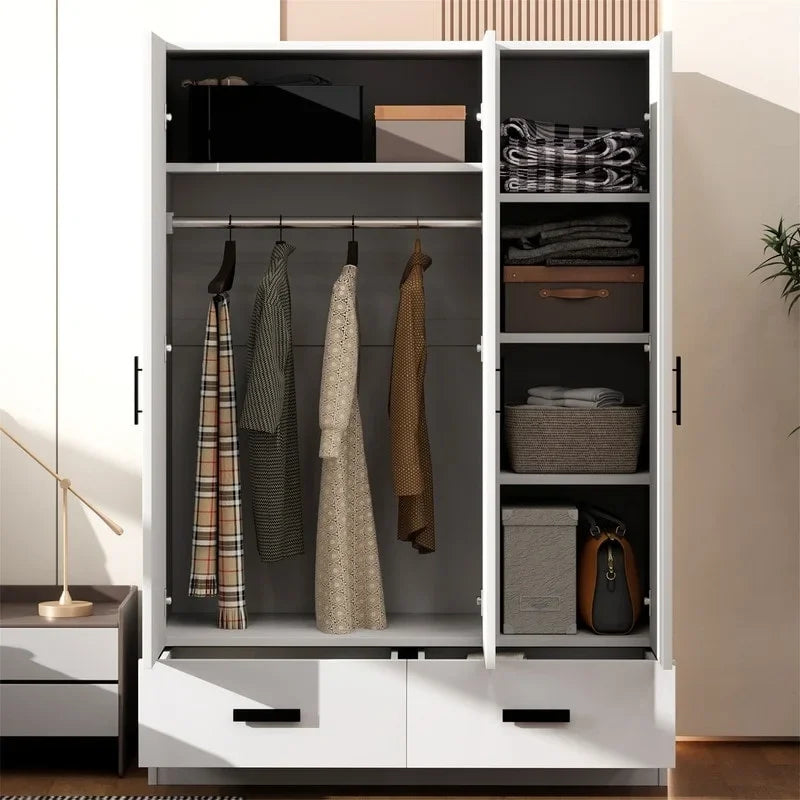 Armoire blanche 3 portes avec tringle à vêtements et 2 tiroirs, s'adapte à 2 sections