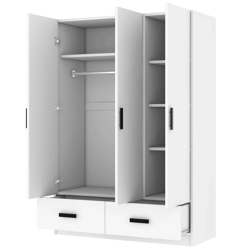 Armoire blanche 3 portes avec tringle à vêtements et 2 tiroirs, s'adapte à 2 sections