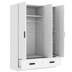 Armoire blanche 3 portes avec tringle à vêtements et 2 tiroirs, s'adapte à 2 sections