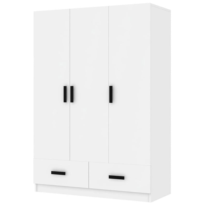 Armoire blanche 3 portes avec tringle à vêtements et 2 tiroirs, s'adapte à 2 sections
