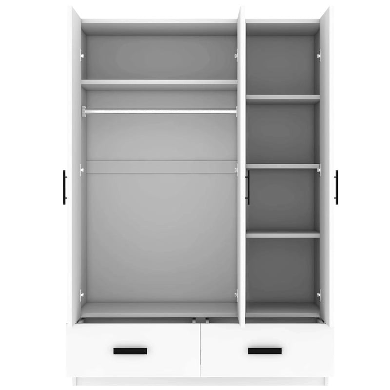 Armoire blanche 3 portes avec tringle à vêtements et 2 tiroirs, s'adapte à 2 sections