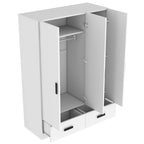 Armoire blanche 3 portes avec tringle à vêtements et 2 tiroirs, s'adapte à 2 sections