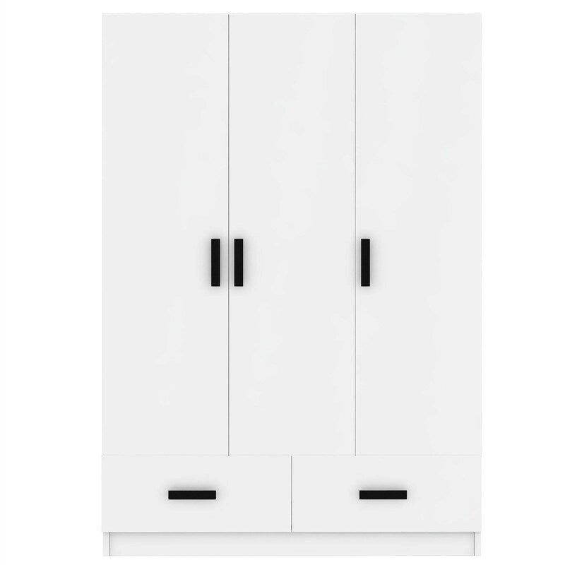 Armoire blanche 3 portes avec tringle à vêtements et 2 tiroirs, s'adapte à 2 sections