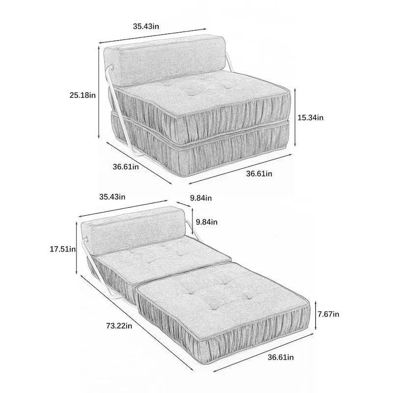 Fauteuil de canapé modulaire convertible en chenille, lit 1 place