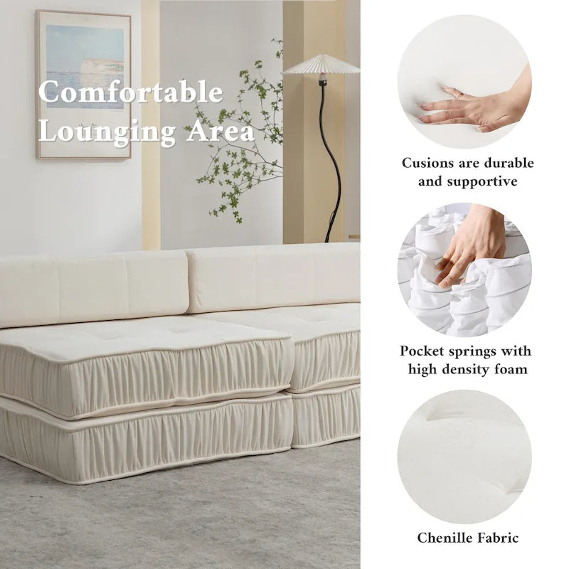Fauteuil de canapé modulaire convertible en chenille, lit 1 place