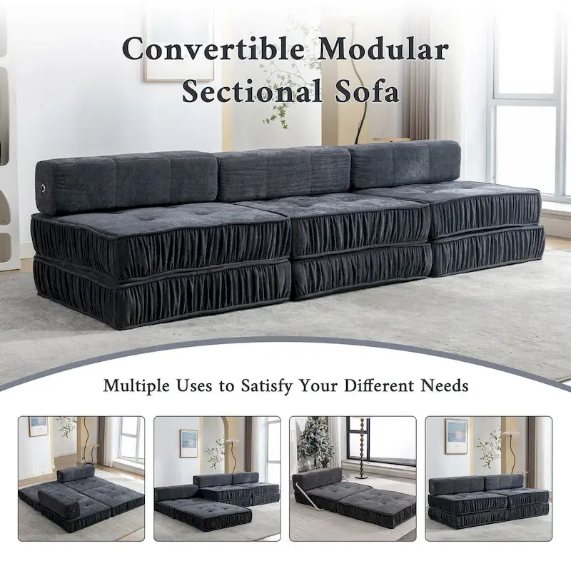 Fauteuil de canapé modulaire convertible en chenille, lit 1 place