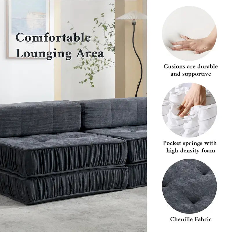 Fauteuil de canapé modulaire convertible en chenille, lit 1 place