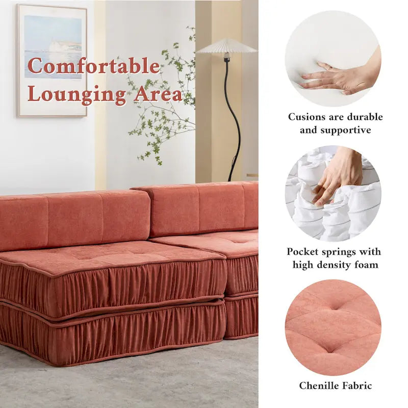 Fauteuil de canapé modulaire convertible en chenille, lit 1 place