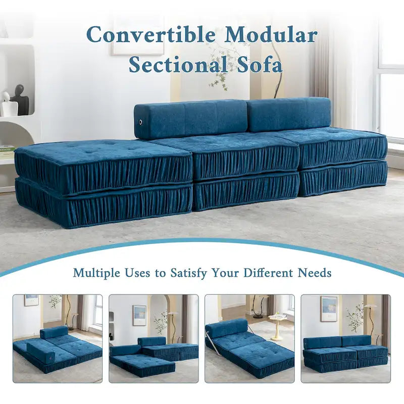 Fauteuil de canapé modulaire convertible en chenille, lit 1 place