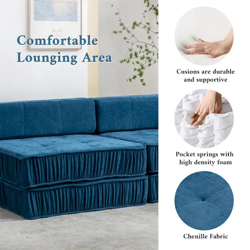 Fauteuil de canapé modulaire convertible en chenille, lit 1 place