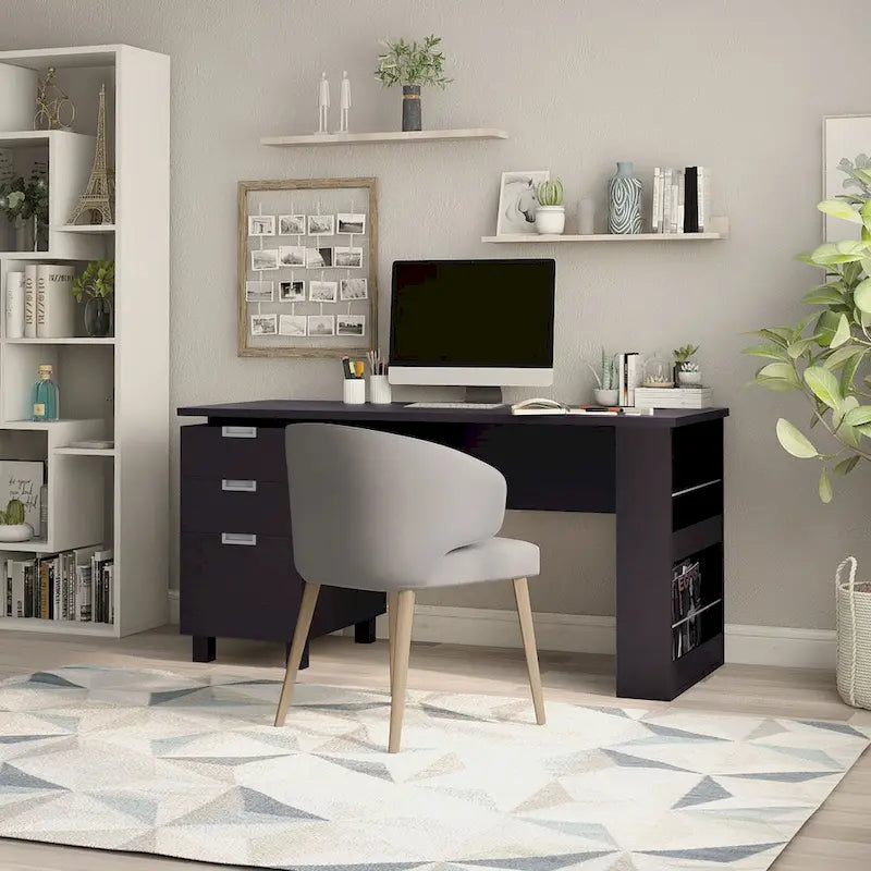 Bureau de télétravail 2 tiroirs Espresso 150 cm, 1 personne