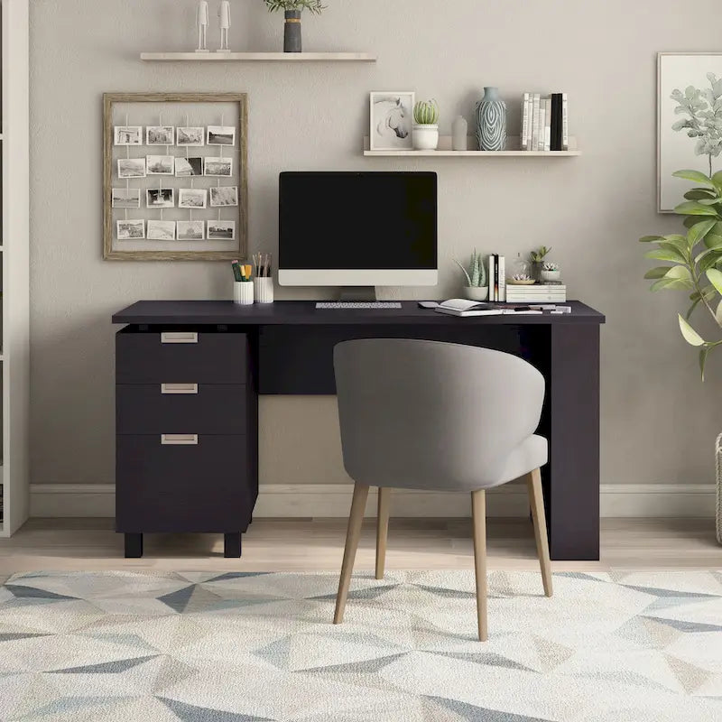 Bureau de télétravail 2 tiroirs Espresso 150 cm, 1 personne