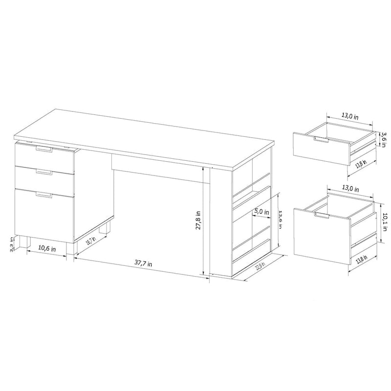Bureau de télétravail 2 tiroirs Espresso 150 cm, 1 personne