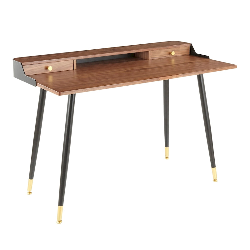 Bureau de travail mi-siècle, Noyer / Noir et Naturel / Bois naturel et noir, 1 personne