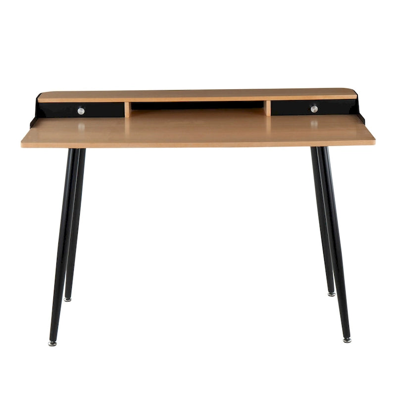 Bureau de travail mi-siècle, Noyer / Noir et Naturel / Bois naturel et noir, 1 personne