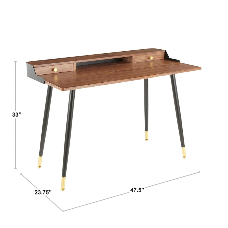 Bureau de travail mi-siècle, Noyer / Noir et Naturel / Bois naturel et noir, 1 personne