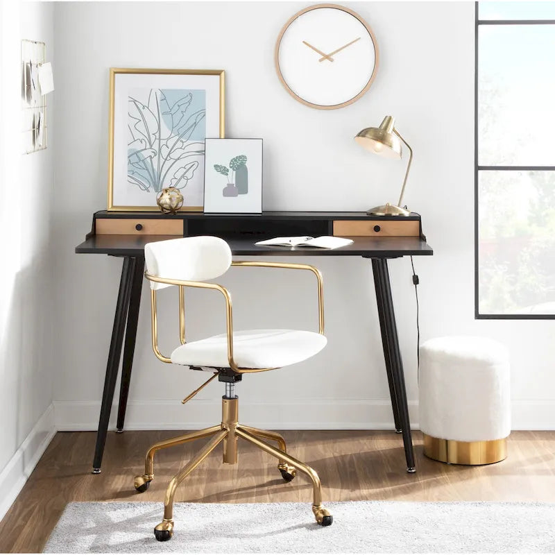Bureau de travail mi-siècle, Noyer / Noir et Naturel / Bois naturel et noir, 1 personne