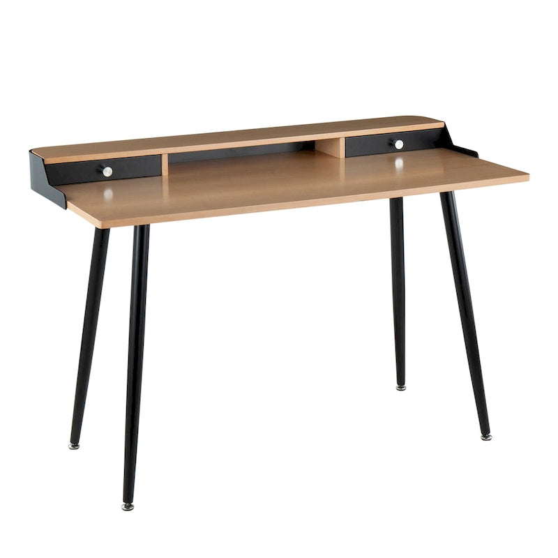 Bureau de travail mi-siècle, Noyer / Noir et Naturel / Bois naturel et noir, 1 personne
