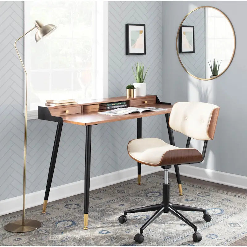 Bureau de travail mi-siècle, Noyer / Noir et Naturel / Bois naturel et noir, 1 personne