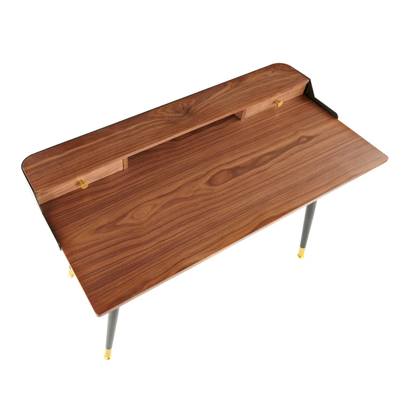 Bureau de travail mi-siècle, Noyer / Noir et Naturel / Bois naturel et noir, 1 personne