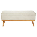 Banc de rangement capitonné blanc antique avec couvercle à charnière, 1 place