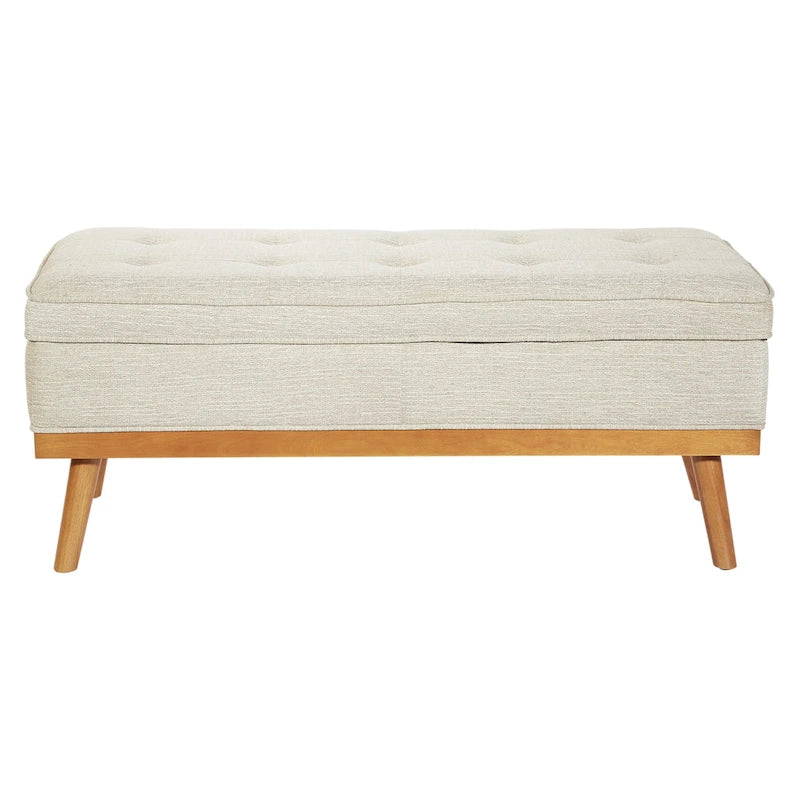 Banc de rangement capitonné blanc antique avec couvercle à charnière, 1 place