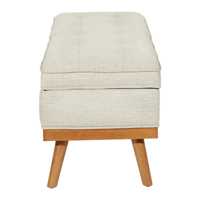 Banc de rangement capitonné blanc antique avec couvercle à charnière, 1 place