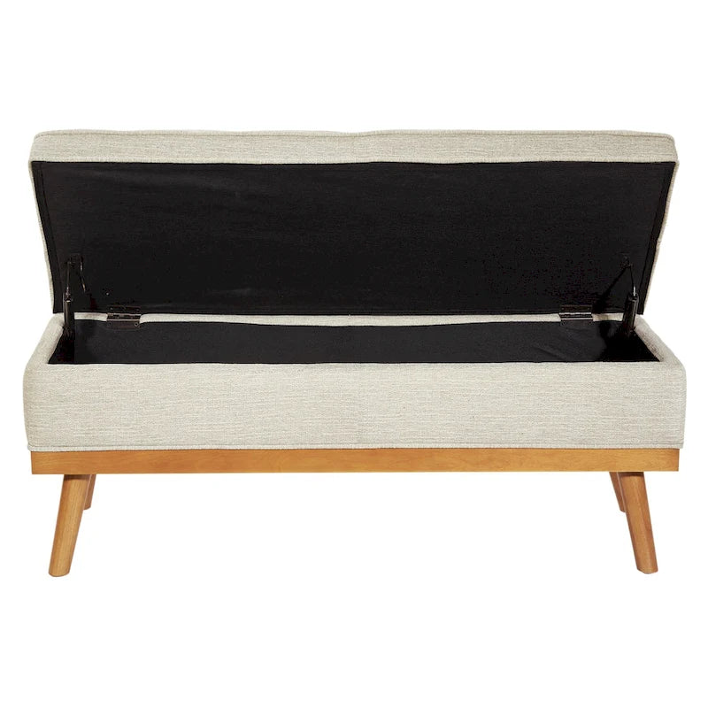 Banc de rangement capitonné blanc antique avec couvercle à charnière, 1 place