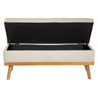 Banc de rangement capitonné blanc antique avec couvercle à charnière, 1 place