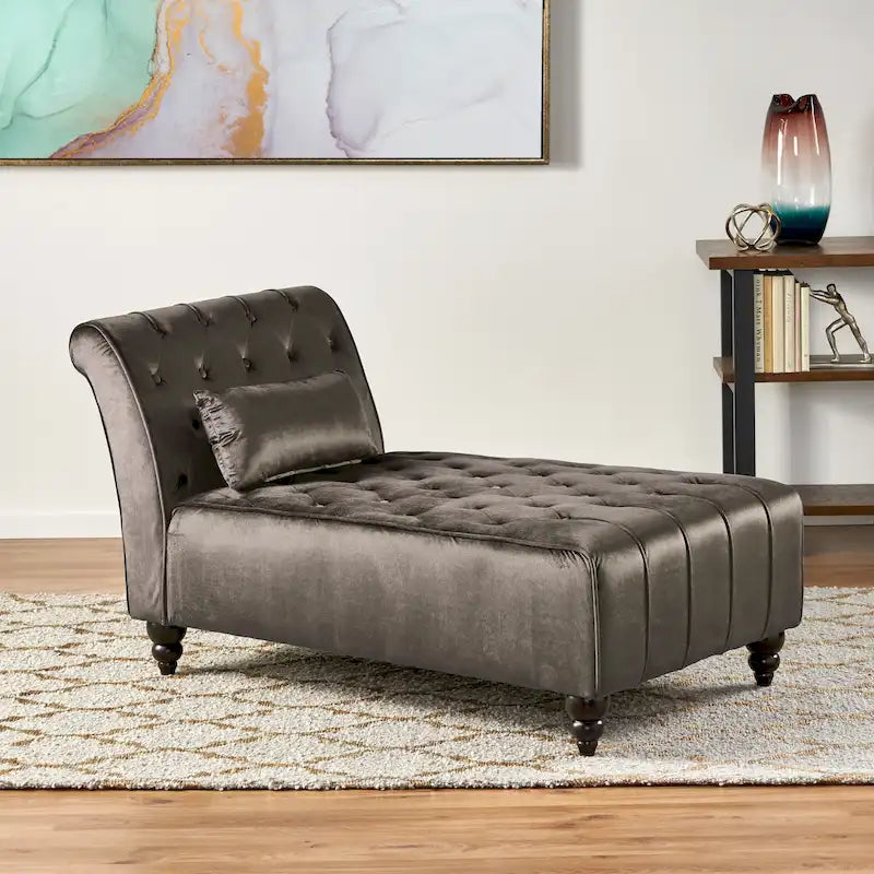 Chaise longue en velours gris / grenat / sarcelle foncée, capitonnée, une place