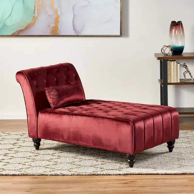 Chaise longue en velours gris / grenat / sarcelle foncée, capitonnée, une place